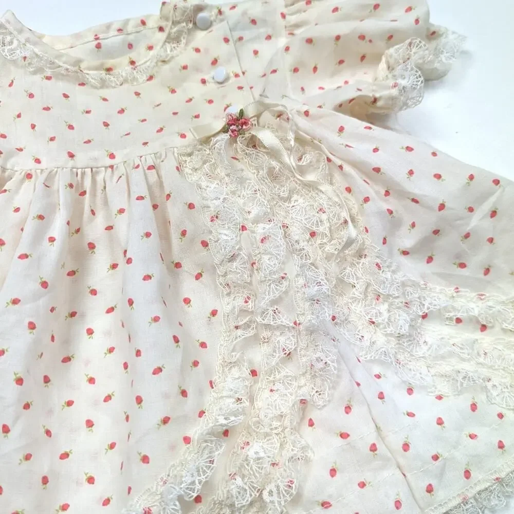 Vintage Toddletime Swing Top Baby Girls Size 18m Cream Red Rosebud Frilly
